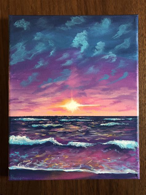 Ocean Sunset acrylic painting 8x10 | Art inspiration painting, Sunset ...