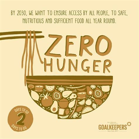 a poster with the words zero hunger written in brown and white, on a ...