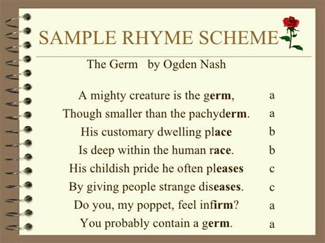 Sample Rhyme Scheme | Rhyme scheme, Rhyme scheme examples, Writing words