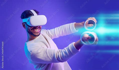 Virtual reality headset, metaverse and man fight for futuristic gaming ...