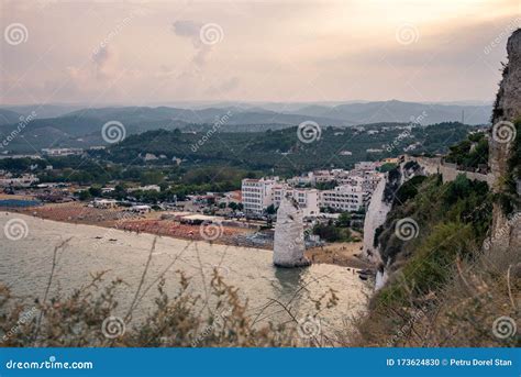 Panorama Of Vieste Beach, Gargano Natural Park, Puglia, Italy Stock ...