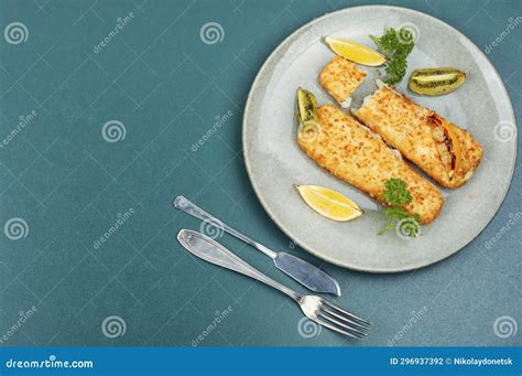 Fried Pollock Fillets with Breadcrumbs Stock Photo - Image of chips ...