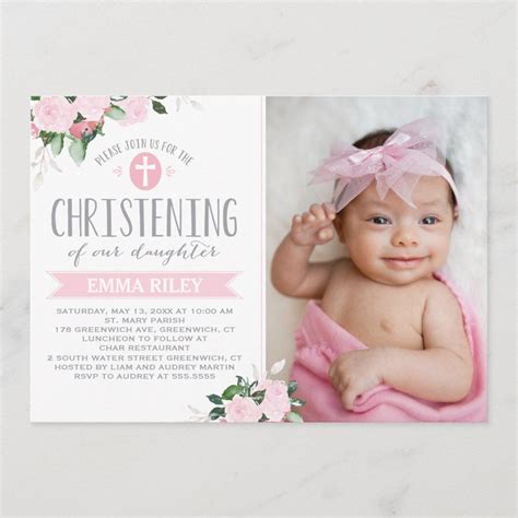 Floral Blooms Pink | Christening Invitation | Zazzle.com in 2021 ...