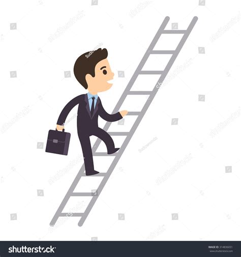 Cute Cartoon Businessman Climbing Corporate Ladder Stock Vector ...