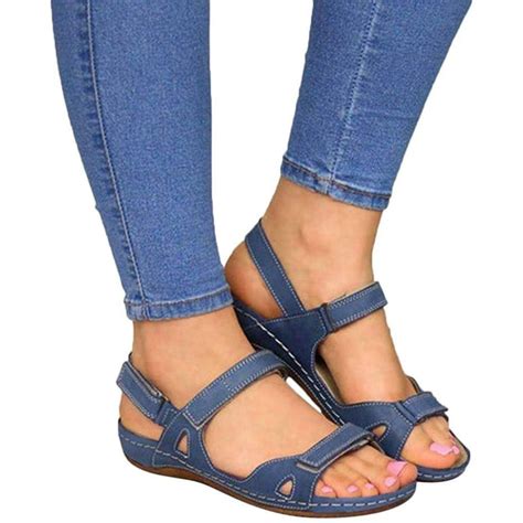 Women's Orthopedic Open Toe Leather Sandals, Plantar Fasciitis Arch ...