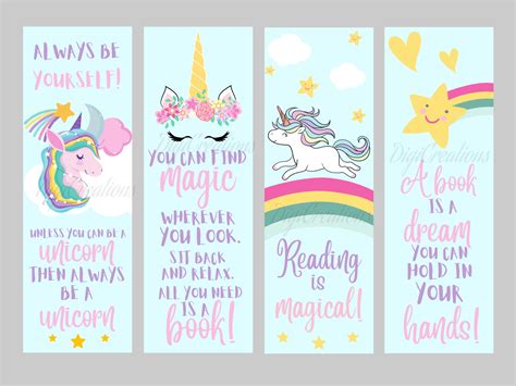 Printable Unicorn Bookmark Instant Digital Download 4 - Etsy Finland