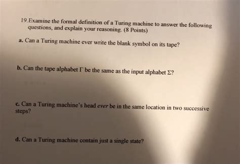 Solved 19.Examine the formal definition of a Turing machine | Chegg.com