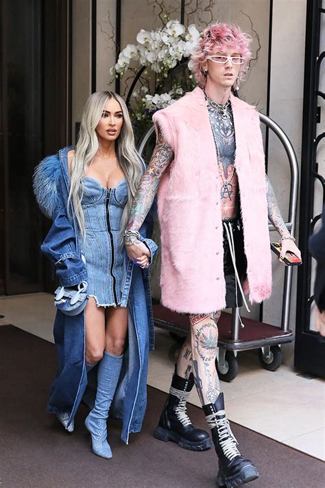 Megan Fox’s Plunging Denim Dress With Machine Gun Kelly At PFW: Photos ...