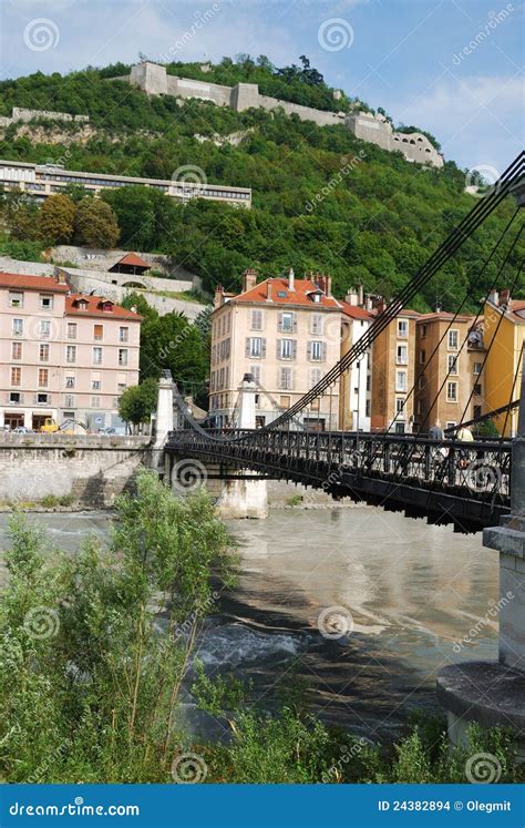 View of Grenoble with the Bastille Fortress. Stock Photo - Image of ...