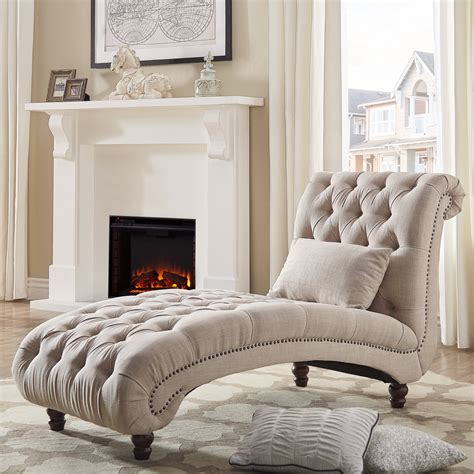 Weston Home Bowman Long Tufted Lounge Chair With Matching Pillow, Beige ...