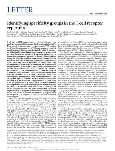 (PDF) Identifying specificity groups in the T cell receptor repertoire