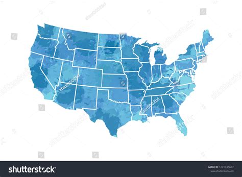 Watercolor Usa Map Vector Blue Painting Stock Vector (Royalty Free ...