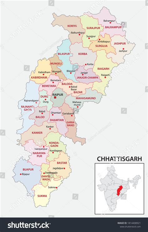 Administrative Political Map Indian State Chhattisgarh Stock Vector ...