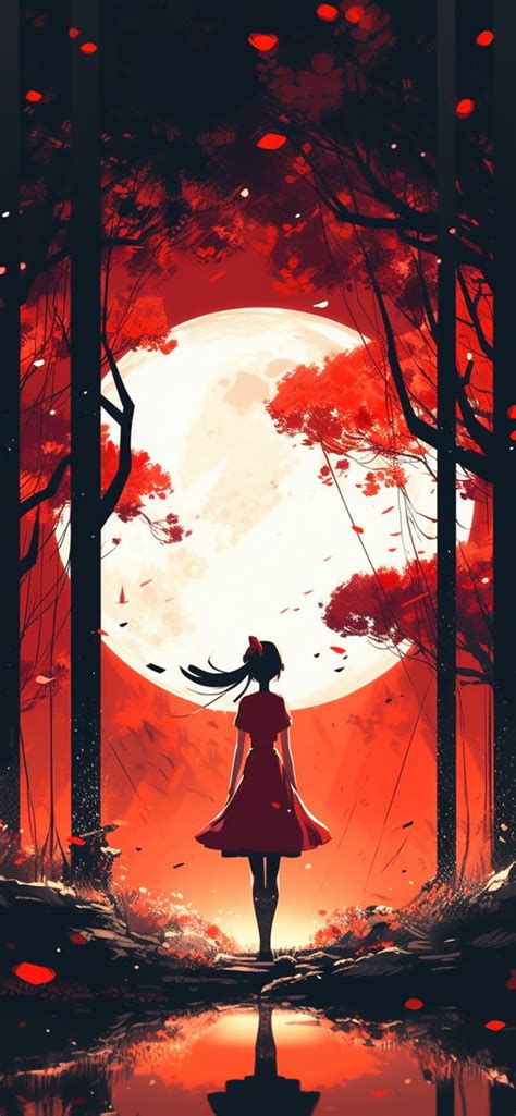 Girl & Moon Red Anime Wallpapers - Girl & Moon Wallpaper iPhone