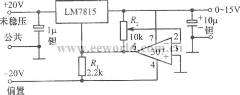 0～15V adjustable regulated power supply composed of LM7815, OPamp 307 ...