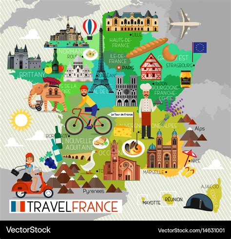 France landmarks and travel map travel Royalty Free Vector