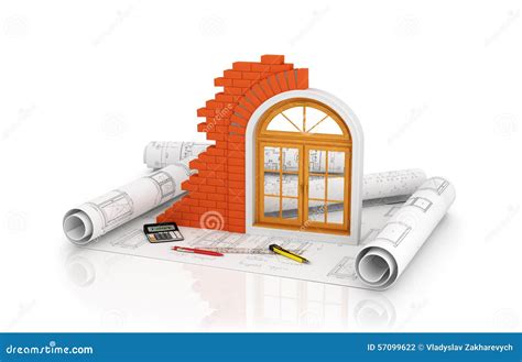 Window, Brick Wall on the Plan Drawing. Stock Illustration ...