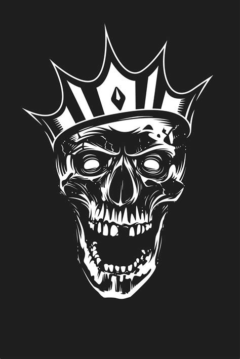 White Skull in Crown on Black Background 376643 Vector Art at Vecteezy