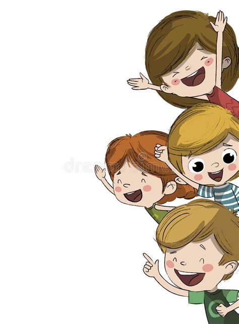 Happy children. An illustration of happy children waving from behind ...