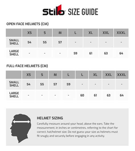 Stilo helmet size guide — Track First