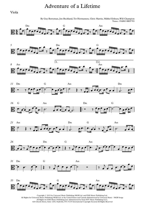 Adventure Of A Lifetime (arr. Fabio Britto) by Coldplay Sheet Music for ...