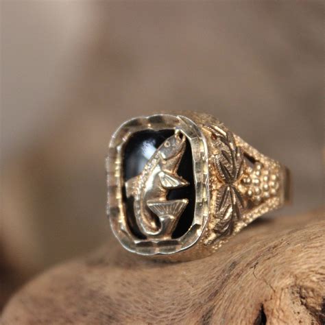 Vintage Sterling Silver Mens Ring Signed RGC Silver Fishing Ring Heavy ...