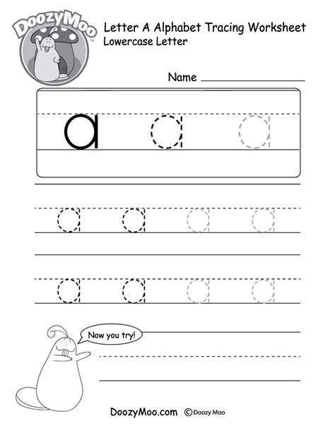 Lowercase Letter "a" Tracing Worksheet - Doozy Moo