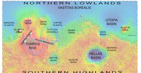 Map of Mars with major regions labeled | The Planetary Society