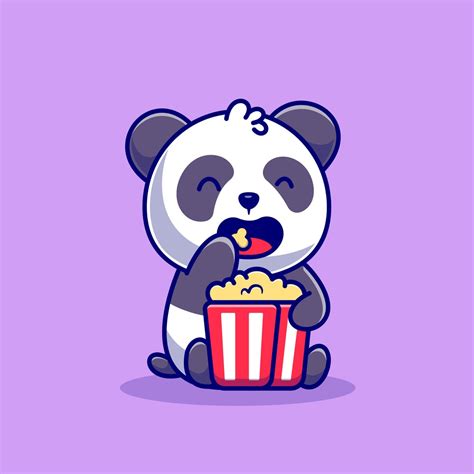 Hand Drawn Cute Panda Cartoon Eating Popcorn Illustration SVG Clipart ...