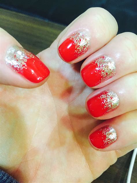 OPI Big Apple Red Gel with Gold Sparkles Hand-Pressed onto nails. Then ...