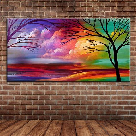 Modern Abstract Art Trees Oil Painting on Canvas Hand Painted Cloud ...