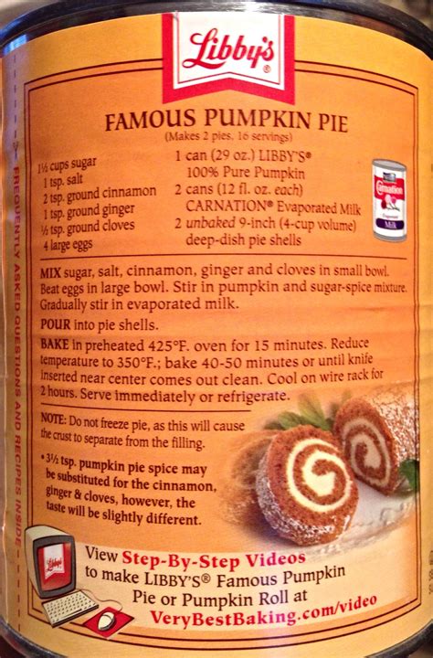 Libby's Pumpkin Pie *BUT, I add a pinch of nutmeg,use 1/2 cup white ...