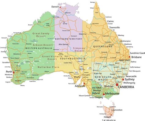 Australia - Wysoce Szczegółowa Editable Drogowa Mapa Ilustracja Wektor ...