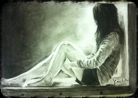 Realistic Charcoal painting of a Lonely Girl Drawing by Kaushik Varma ...