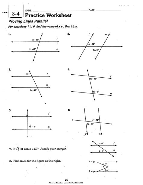 Parallel And Transversal Lines Worksheets