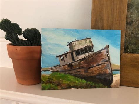 Oil painting of old Boat tugboat Smaill signed 6x8 original | Etsy