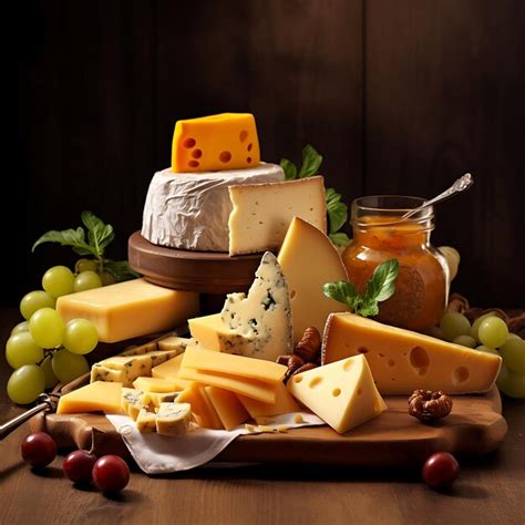 Premium AI Image | Closeup delicious cheese platter with each piece ...