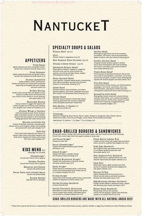 Online Menu of Nantucket Grill - Durham Restaurant, Durham, North ...