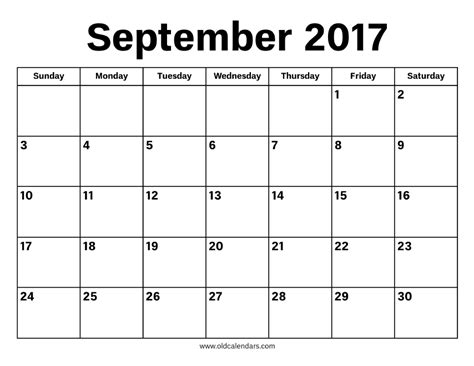 September 2017 Calendar – Printable Old Calendars