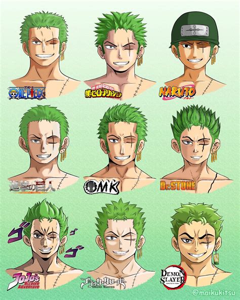 Zoro in 9 different art styles instagram @maikukitsu : AnimeART