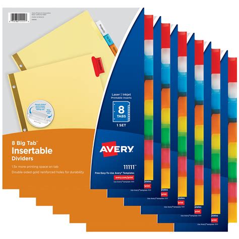 Avery 8-Tab Dividers, Insertable Multicolor Big Tabs, 6 Sets - Walmart ...