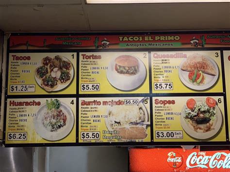 Menu at Tacos El Primo restaurant, Bloomington, W Valley Blvd