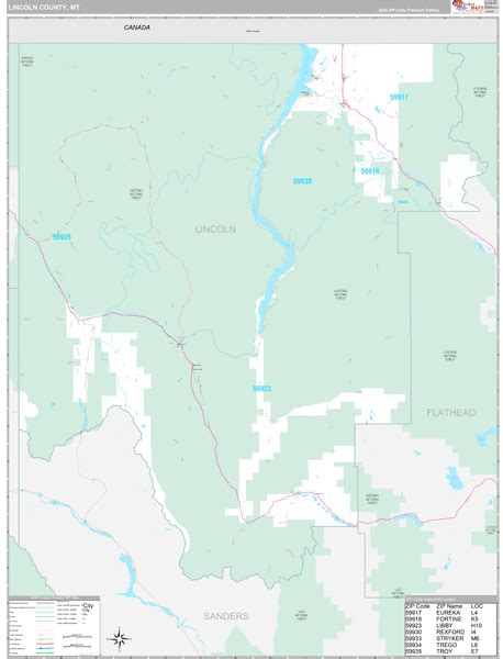 Lincoln County, MT Wall Map Premium Style by MarketMAPS - MapSales