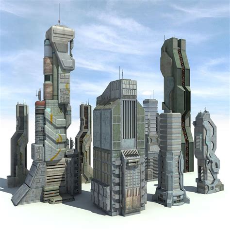 Sci fi City 8 edifícios futurista Modelo 3D $99 - .obj .fbx .max - Free3D