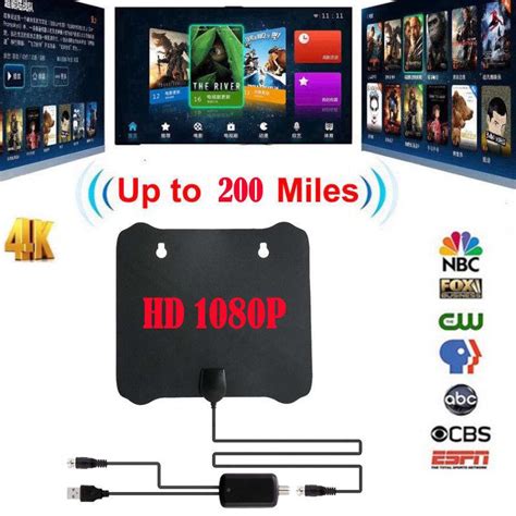 Buy 200 Mile Thin Flat Antenna HD TV HDTV 1080P 4K DTV Sky Link TV ...