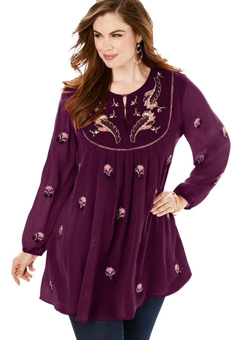 Roaman's - Roaman's Women's Plus Size Embroidered Peasant Tunic Long ...