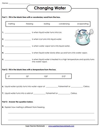 Matter Worksheets - Solid, Liquid, and Gas