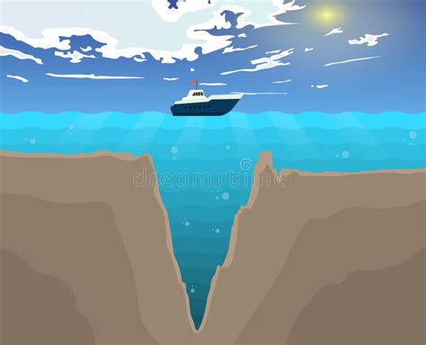 Vector Cartoon Style Mariana Trench Sea Illustration with Sky, Clouds ...