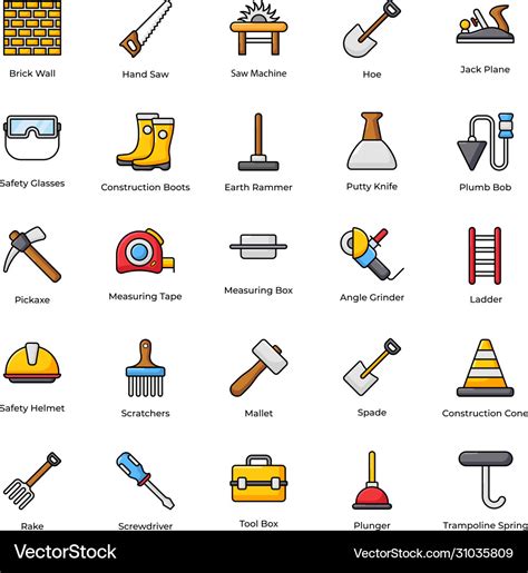 Construction tools flat icons pack Royalty Free Vector Image