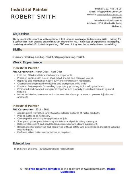 Industrial Painter Resume Samples | QwikResume